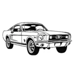 ציור קווי של פורד מוסטנג קלאסי עם קווים אלגנטיים, מושלם לצביעה
