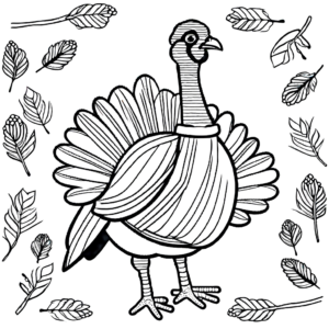 דף צביעה של תרנגול הודו עם זנבון וקלאון בולטים