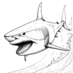 עמוד צביעה הכולל כריש מגלודון שוחה באוקיינוס, מיועד לפעילויות צביעה לילדים