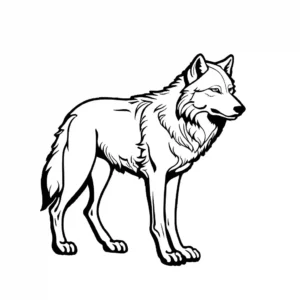 איור מפורט של זאב מרשים בסביבה שקטה של יער, מעוצב כדף צביעה.