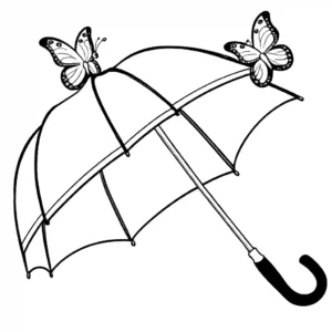 דף צביעה עם מטרייה, פרפרים וסרט לצביעה יצירתית.