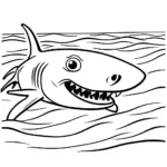 עמוד צביעה תקריב של כריש טיגריס שוחה דרך זרמי מים.