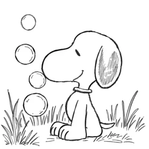 דף צביעה featuring את סנופי נושף בועות סבון, אידיאלי לצביעה לילדים ומבוגרים.